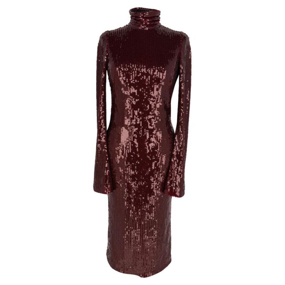 Galvan London Orb Sequined Midi Dress in Burgundy Polyester